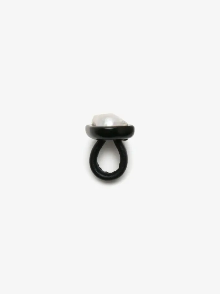 Monies Ring: baroque pearl, ebony, leather