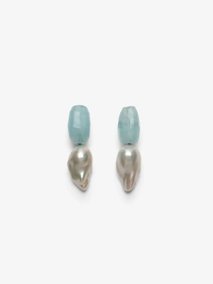 Monies Stud earrings: aquamarine, pearl