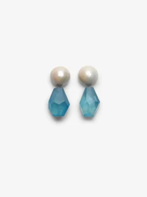 Monies Stud earrings: aquamarine, freshwater pearl