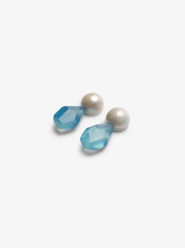 Monies Stud earrings: aquamarine, freshwater pearl